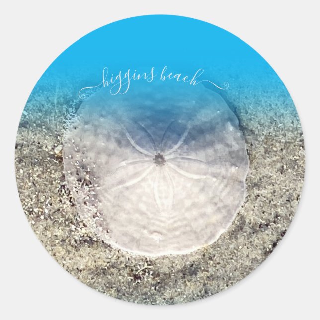 Sticker Rond Amusant Higgins Beach Sand Dollar Bleu Ombre (Devant)