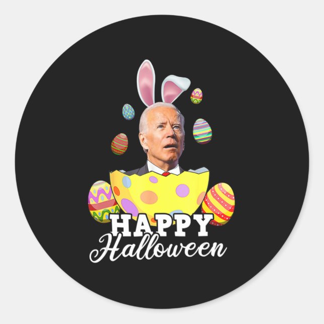 Sticker Rond Amusant Joe Biden Heureux Halloween Confus Pâques  (Devant)