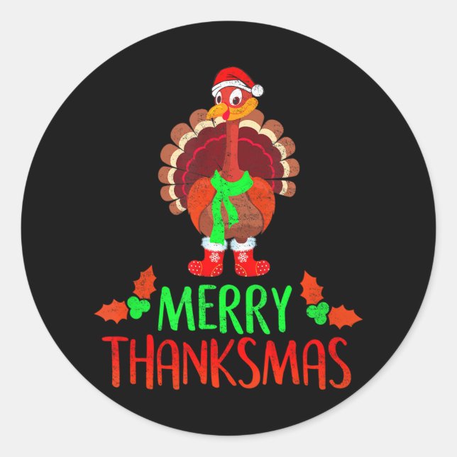 Sticker Rond Amusant Joyeux Thanksmas Festif Thanksgiving (Devant)