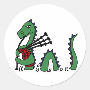 Sticker Rond Amusant Loch Ness Monster Jouer des tuyaux