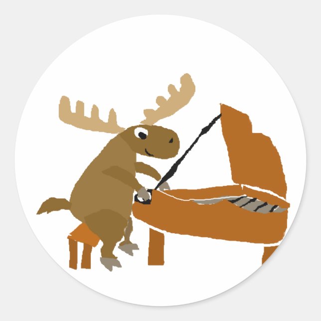 Sticker Rond Amusant Moose Jouer Piano Art Original (Devant)