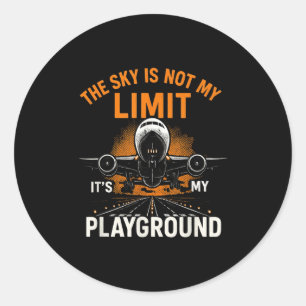 Sticker Rond Amusant Pilote Avion Pilote Avion Pilote Sky Pas