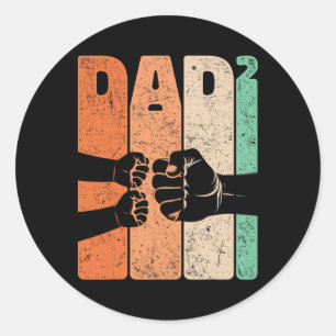 Sticker Rond Amusant Poing Bump Papa Carré Retro Père De Deux K