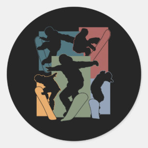 Sticker Rond Amusant Snowboard Snowboardeur Sports d'hiver