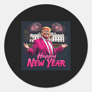 Sticker Rond Amusant Trump New Year Party 2025 Trump New Year N