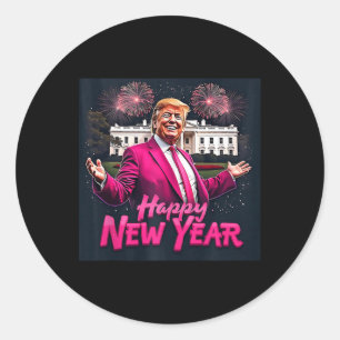 Sticker Rond Amusant Trump New Year Party 2025 Trump New Year N