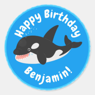 Sticker Rond Amusante baleine orque mignonne dessin animé