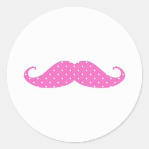Sticker Rond Amusante Fille Rose Chaud Pois Moustache