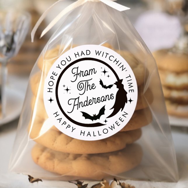 Sticker Rond Amusante Halloween sorcière chauves-souris Merci P (Créateur téléchargé)