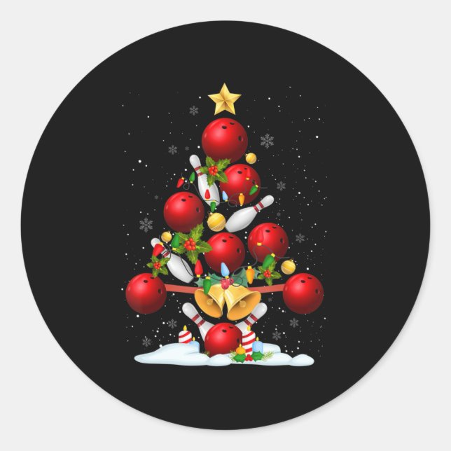 Sticker Rond Amusants Bowling Noël Arbre Lumières Noël Cadeaux  (Devant)