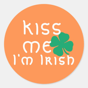 Sticker Rond Amusants Embrasse-moi Je suis Irlandais Orange Gre
