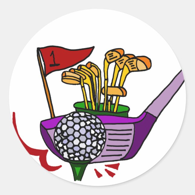 Sticker Rond Amusants Golf Ball and Clubs Golf Art (Devant)