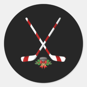 Sticker Rond Amusants Hockey sur glace Noël bonbon Stick Cadeau