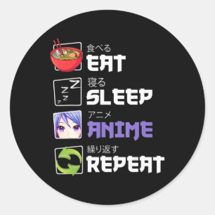 Sticker Rond Amusants Manger Sleep Anime Répéter Anime Japon Ma