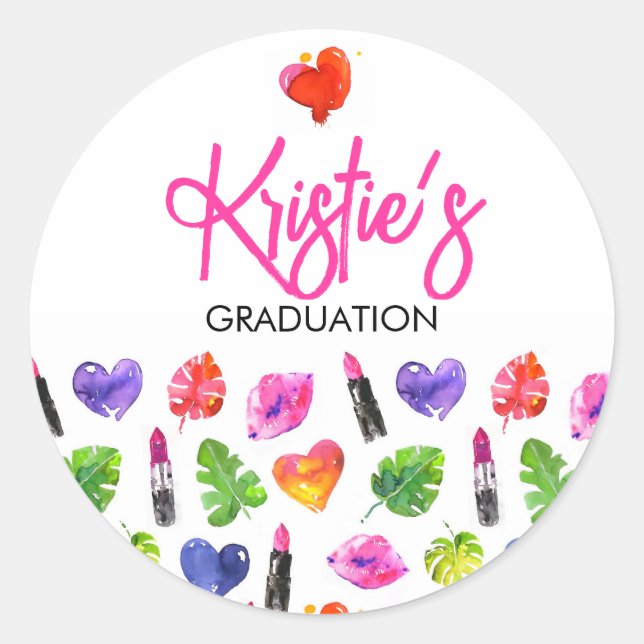 Sticker Rond Amusants Vibrant Aquarelle Lipsticks Graduation Pa (Devant)