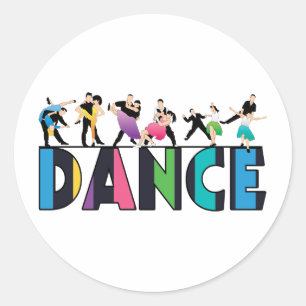 Sticker Rond Amusement et danse rayée colorée de danseurs