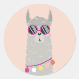 Sticker Rond Amusement et douceur d'Alpaca