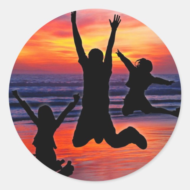 Sticker Rond Amusement Familial, Fête des pères Beach Jump (Devant)