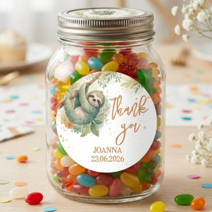 Sticker Rond Amusons-nous sloth enfants merci anniversaire