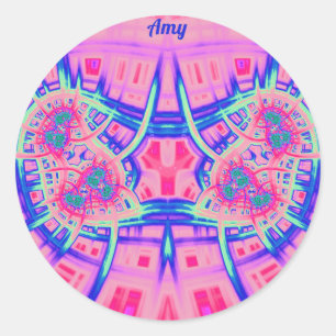 Sticker Rond AMY ~ Bleu rose et vert BRIGHT AMUSANT! ~