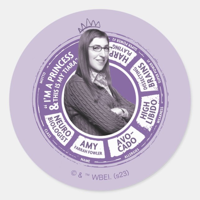 Sticker Rond Amy Farrah Fowler - Graphique d'informations (Devant)