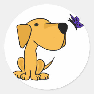 Sticker Rond AN- Labrador Retriever Watching Butterfly Cartoon