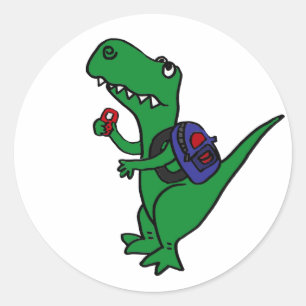 Sticker Rond AN- T-rex Dinosaur Retour à la caricature scolaire