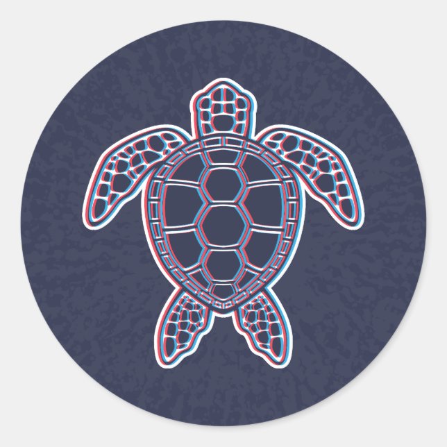 Sticker Rond Anaglyphe Rouge Et Bleu 3D Effet Glitch Tortue de  (Devant)