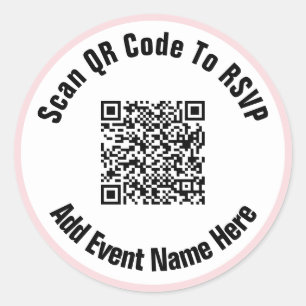 Sticker Rond Analyser le code QR pour RSVP Pink White Black Tex