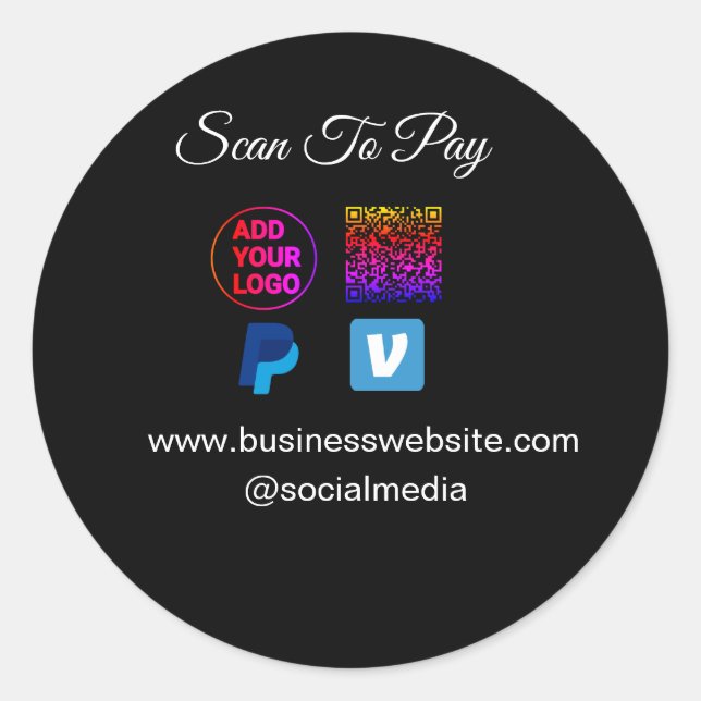 Sticker Rond analyser pour payer ajouter le logo q r code paypa (Devant)