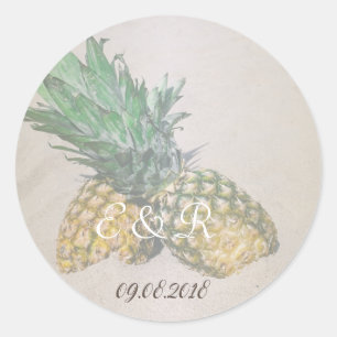 Sticker Rond Ananas de mariage sur la plage
