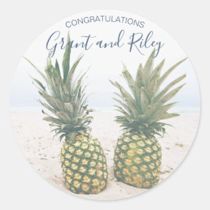 Sticker Rond Ananas de plage tropical