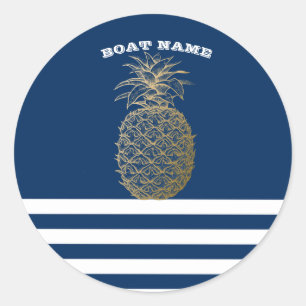 Sticker Rond Ananas doré rayé bleu marine