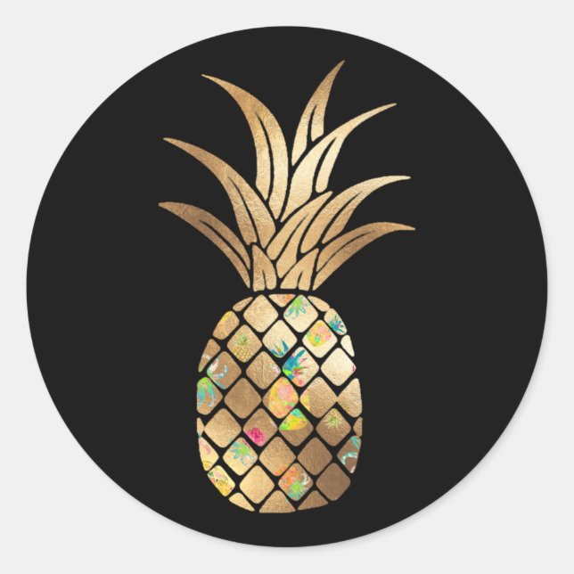 Sticker Rond Ananas, Faux Gold+Collage (Devant)
