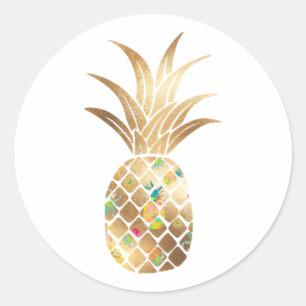 Sticker Rond Ananas, Faux Gold+Collage