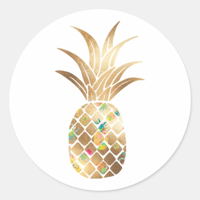 Sticker Rond Ananas, Faux Gold+Collage (Devant)