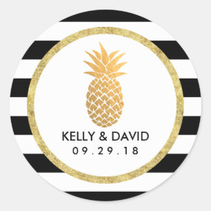 Sticker Rond Ananas Gold Moderne Grèves Mariage Tropical