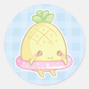 Sticker Rond Ananas Kawaii en chevalet flottant rose mou