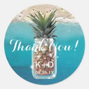 Sticker Rond Ananas Mason Jar Beach Merci de mariage