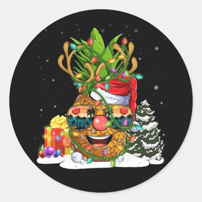 Sticker Rond Ananas Noël Arbre Lumières Noël (Devant)