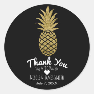 Sticker Rond Ananas Or Noir Moderne Chic Tropical Faveur