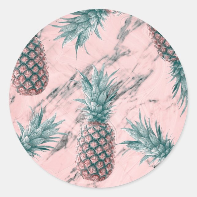 Sticker Rond Ananas rose marbre tourbillon Fête moderne Favoris (Devant)
