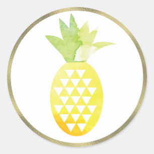 Sticker Rond Ananas Tropical Aquarelle Feuille Simulée Pina