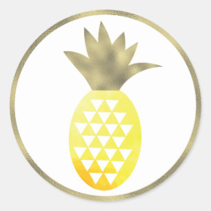 Sticker Rond Ananas Tropical Aquarelle Simulé Feuille Pina