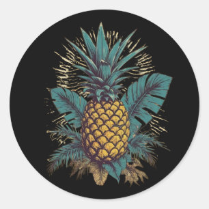 Sticker Rond Ananas vintage Black Trendy Tropical