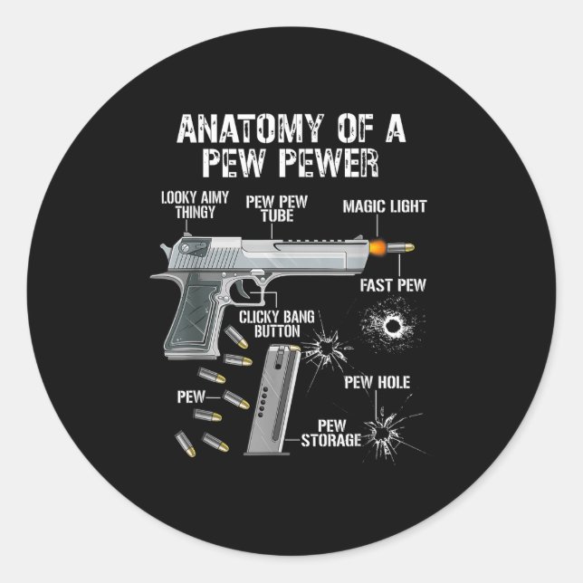Sticker Rond Anatomie Amusante D'Une Pewing-Pew - Ammo Gun - Am (Devant)