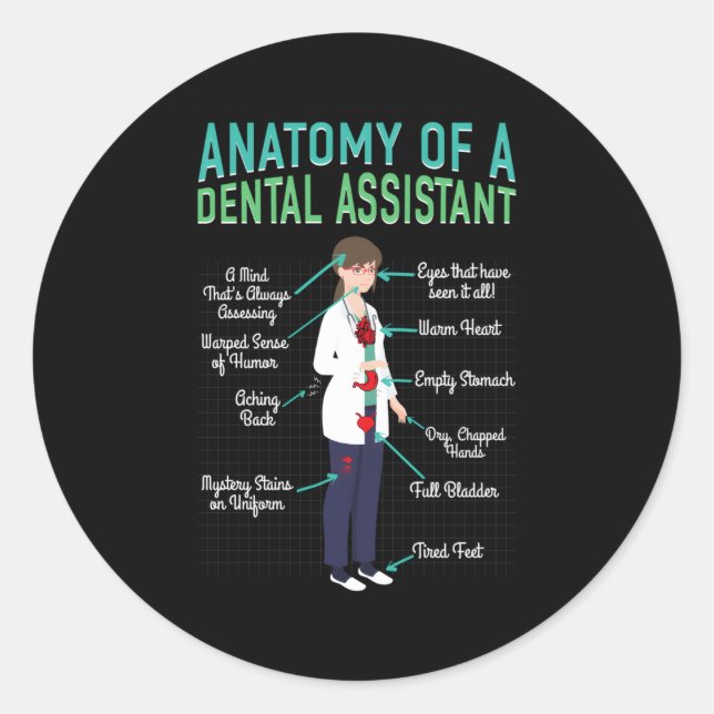 Sticker Rond Anatomie D'Adjoint Dentaire De Dentiste Hygiéniste (Devant)