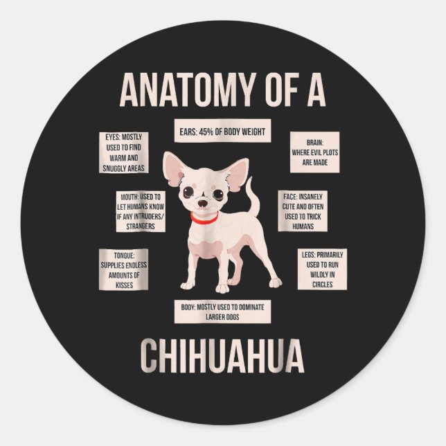 Sticker Rond Anatomie Drôle Du Cadeau Du Chihuahua (Devant)