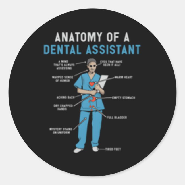 Sticker Rond Anatomie D'Un Assistant Dentaire (Devant)