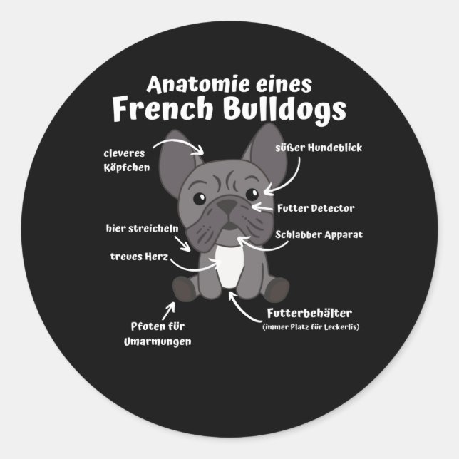 Sticker Rond Anatomie D'Un Chien De Chien De Chien Français Drô (Devant)